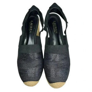 Ralph Lauren Helma Espadrille Slingback Wedge Sandals Black‎ Size 8.5